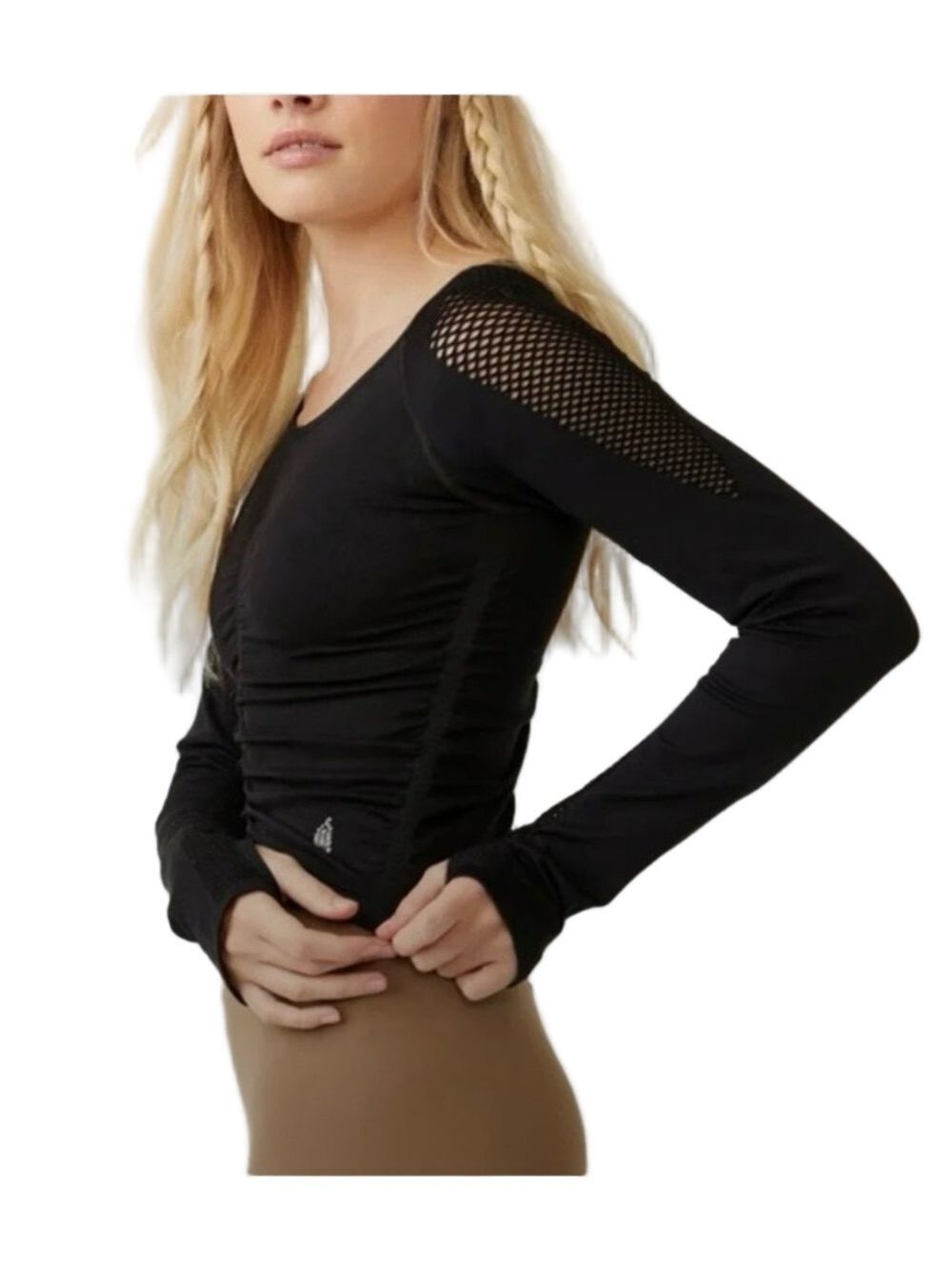 Free People Movement On the Rise Mesh Long Sleeve Crop Top